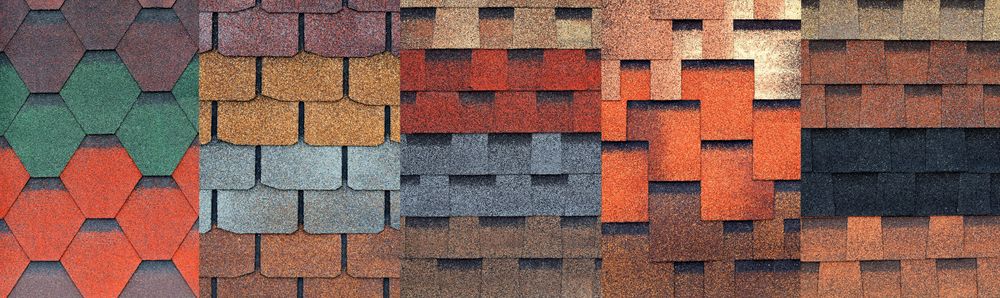 Display of  asphalt shingles in 20 different colors & styles.
