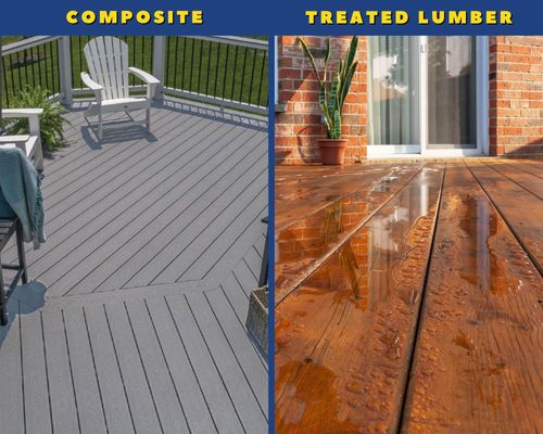 Choosing the Right Decking Material: Top 10 Considerations for Homeowners Side-by-Side Comparison Of Composite Decking Material vs. Treated Lumber.