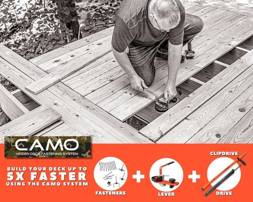 Build Your Deck 5 Times Faster Black and White Image Of Man Building a Deck.