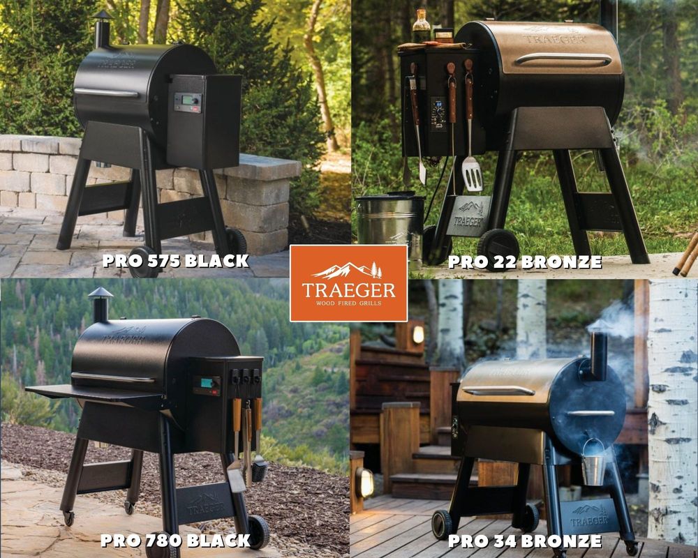 Collage of 4 Traeger Pellet Grill models.